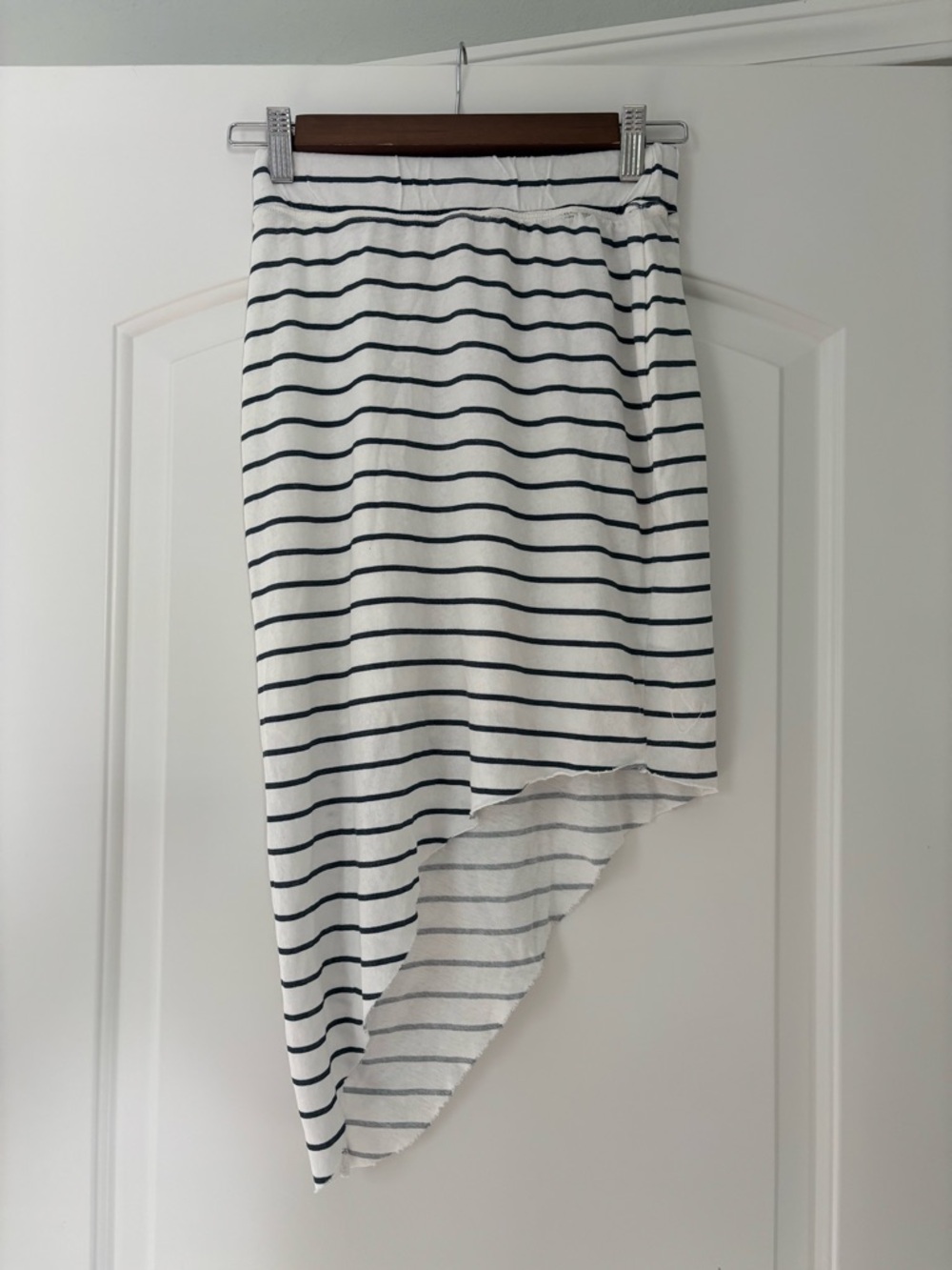 NWOT Frank & Eileen Distressed White and Navy Striped Asymmetrical Skirt